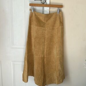 Kem Garson Y2K Tan Vintage Suede Asymmetrical Westerner Midi Skirt Size 4
